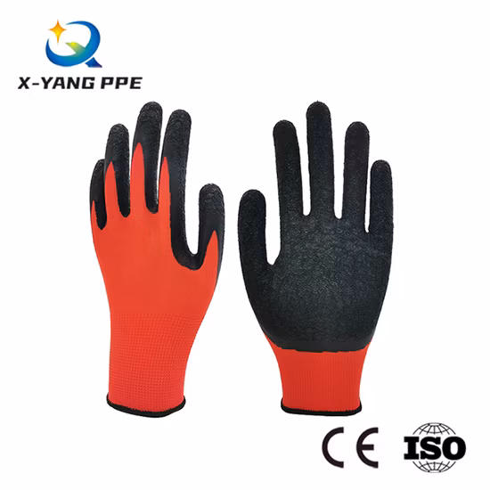 Factoryshop 13G Poliéster Latex Crinkle/Wrinkle Reusable Working Labor Safety Work Safety Protective Luvas de Borracha para Jardinagem Armazém Doméstico