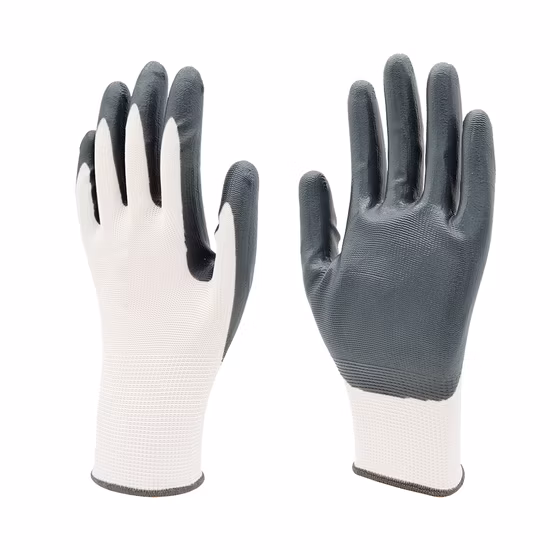 Factoryshop 13gauge Polyester Liner Gray Nitrile Palm Mergulhado Coated Protective Safety Work Industrial Construction Labor Hand Working Best Gloves